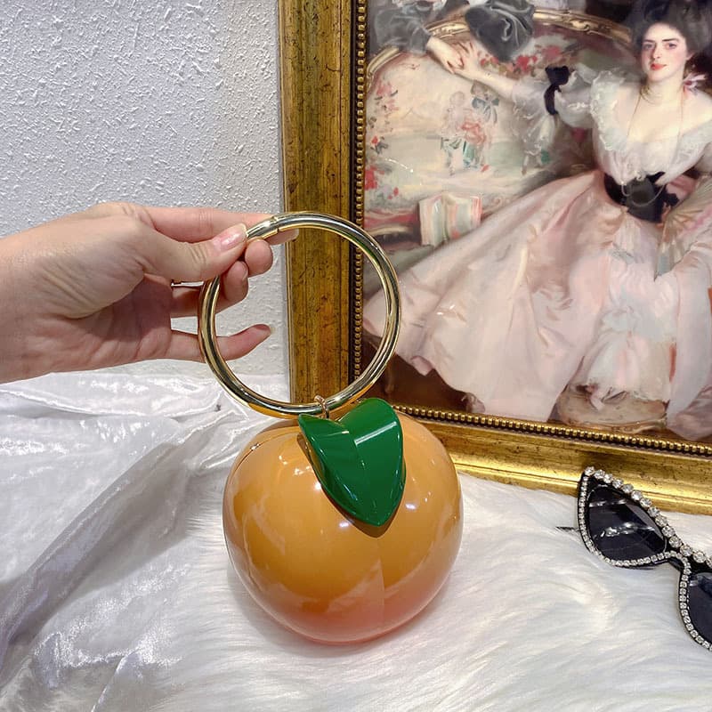 Cute Creative Persimmon Peach Fruit Shape Box Bag Niche Design Change Lipstick Portable Ring Crossbody Bag