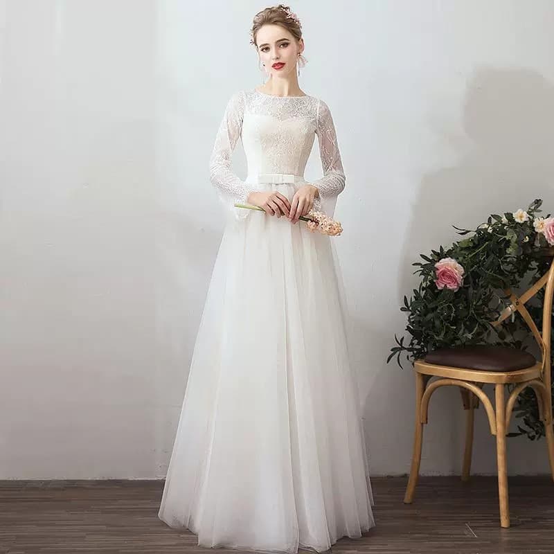 French Light Wedding Dress 2026 New Collection Bride Forest Vintage Long Sleeve Wedding Gown Simple Slim Fit Outdoor Dress Super Fairy