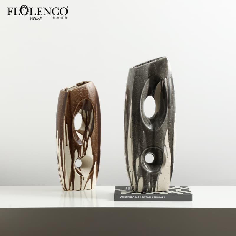 Modern Minimalist Abstract Glazed Double-Hole Ceramic Vase for Cross-Border Home, Villa Living Room, Dining Table Floral Art Decor