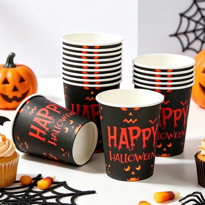 Halloween Pumpkin Ghost Face Paper Cup Party Party Meal Atmosphere Decoration Disposable Dessert Table Drink Cup