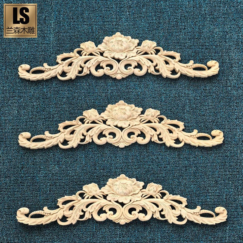Dongyang Wood Carving European Solid Wood Applique Carved Flower Piece Hollow Carved Rose Horizontal Flower Wood Piece Decoration Background Wall Door
