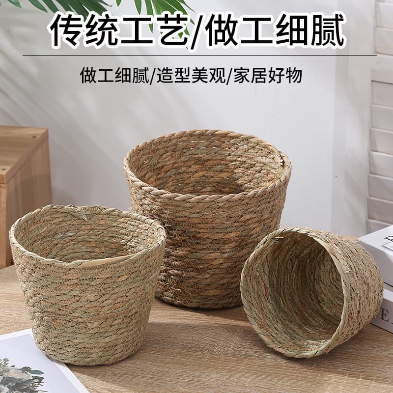 Custom Straw Woven Hug Bucket Woven Flower Basket Plant Potted Straw Woven Flower Pot Flower Shop Holiday Hot Selling Straw Woven Flower Basket