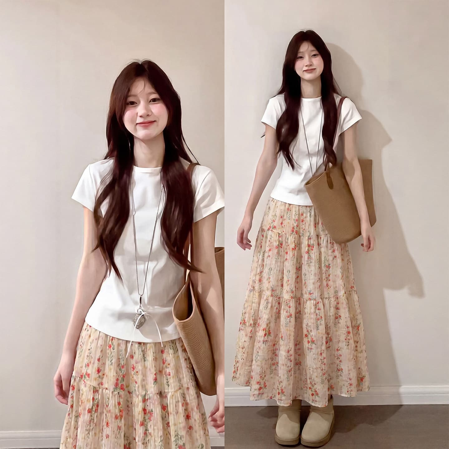 Pink Floral Skirt for Women 2026 Summer New High-Waist A-Line Long Skirt Flowing Chiffon Layered Skirt