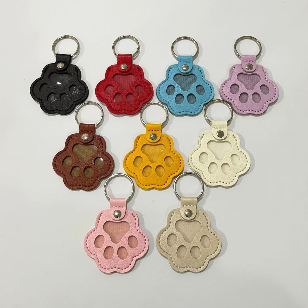 New Leather Keychain Creative Cat Dog Fur Pet Keychain Access Card Holder Pendant Key Ring