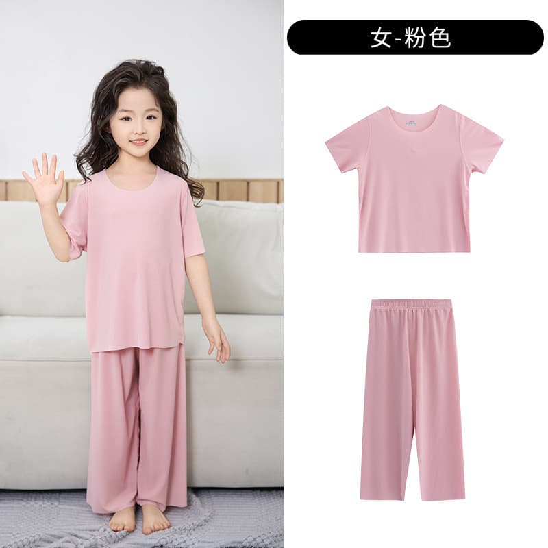 Kids Boys Pajamas Summer Ice Silk Short Sleeve Shorts Thin Boys Girls Air Conditioning Homewear Summer Set