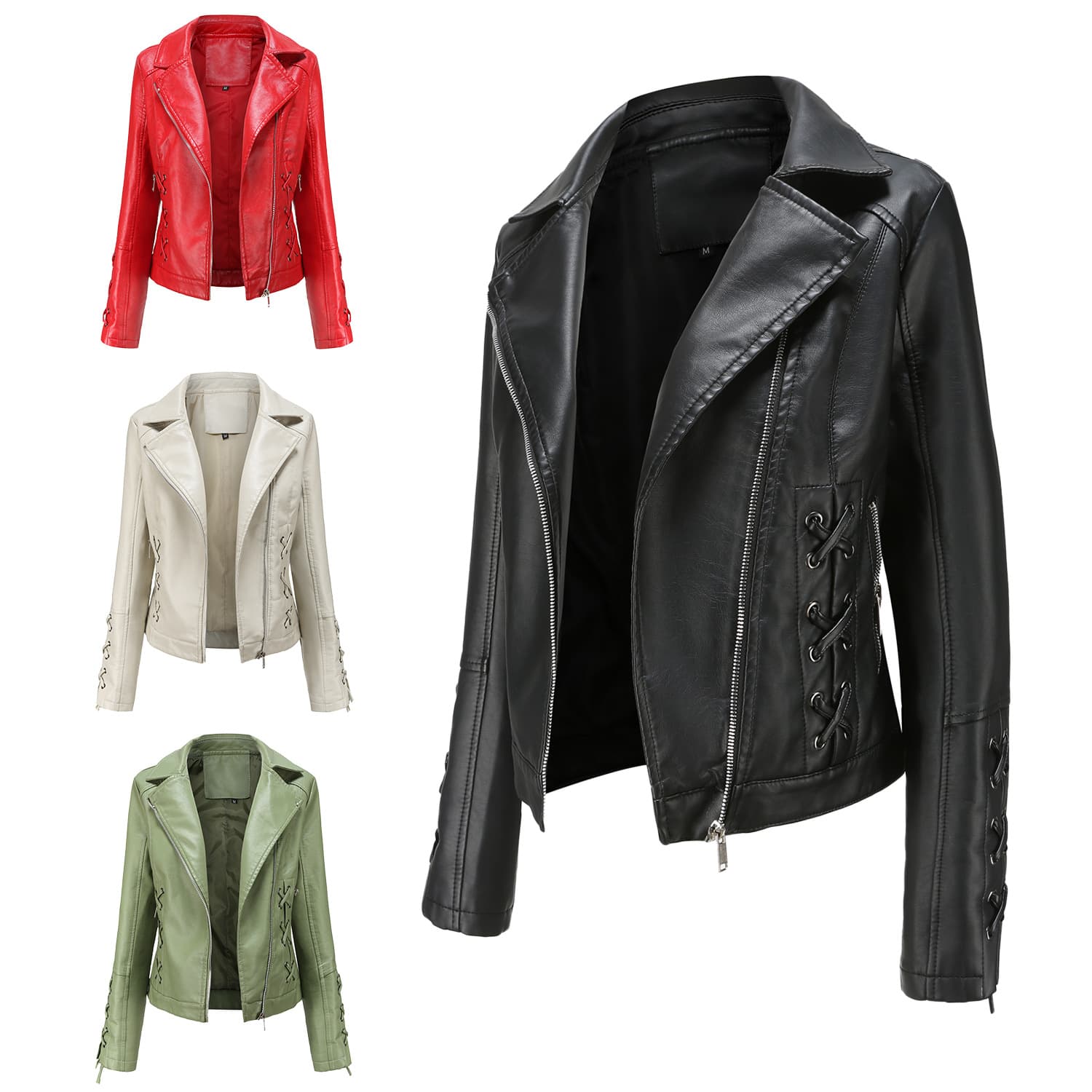 2024 New Fashion Woven Leather Jacket Women Tie Coat Women European American Trendy Casual Blazer Women g5091