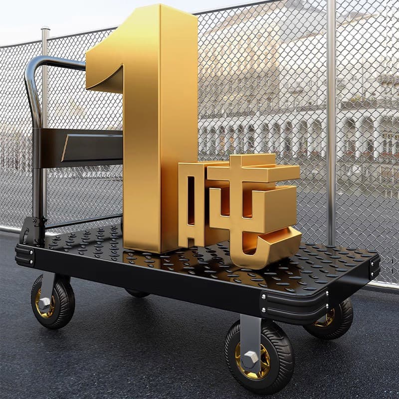Steel Plate Small Trolley Transport Trailer Foldable Pull Cart Household Hand Truck Transport Cart Portable Heavy-Duty Flatbed Cart