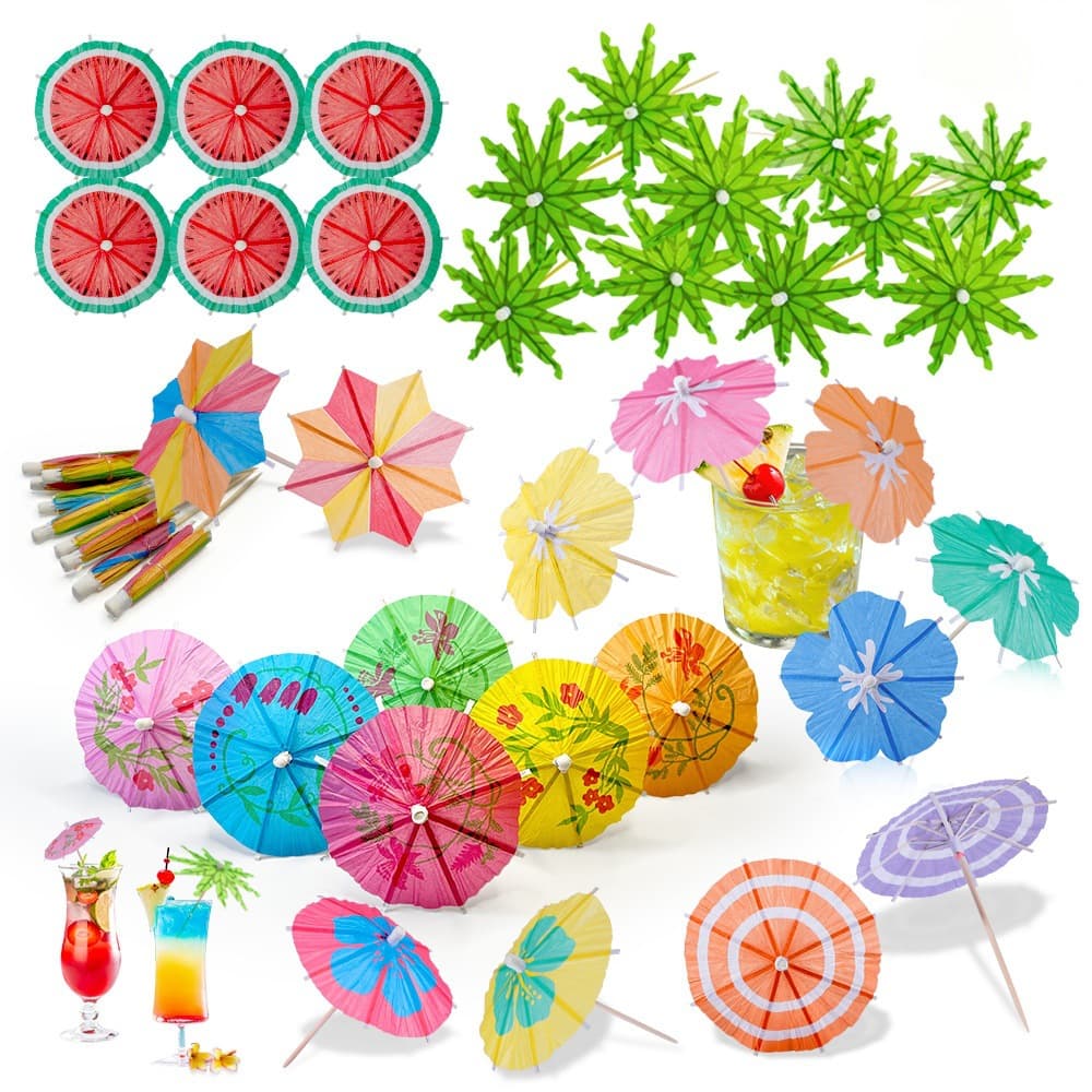 Disposable umbrella sign Hawaiian cocktail coconut umbrella sign paper small umbrella decoration sign watermelon umbrella pineapple decoration