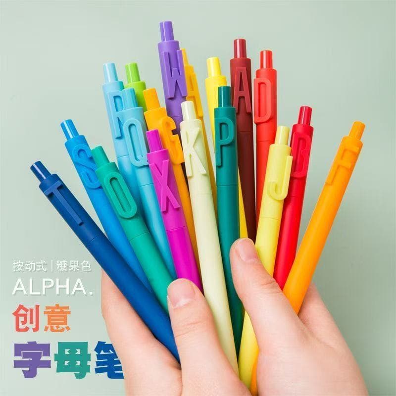 KACO alphabet pen digital pen press gel pen black core candy color creative signature pen color pen holder