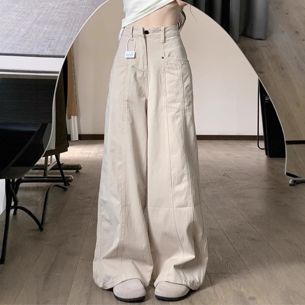 Apricot Wide-Leg Jeans for Women 2026 New Style Plus Size High-Waist Slimming Pear-Shaped Body Straight Wide-Leg Pants