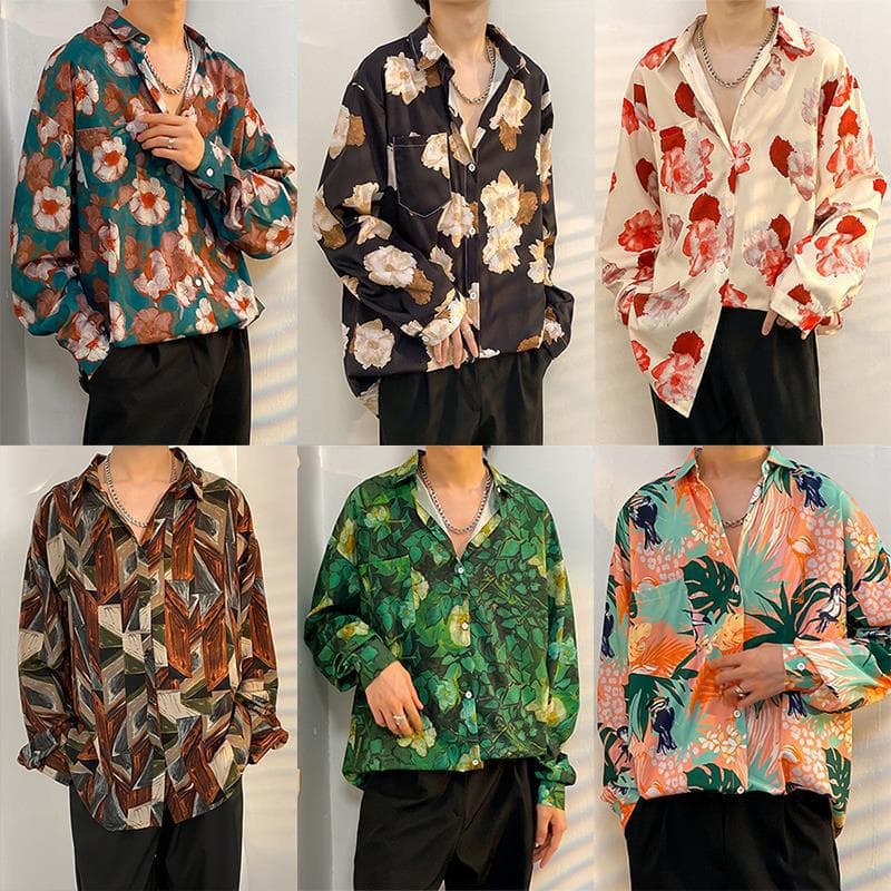 Men's Long-Sleeve Floral Shirt for Spring and Fall, High-End Korean Trendy, Cool, Niche Hong Kong Style Retro Jacket