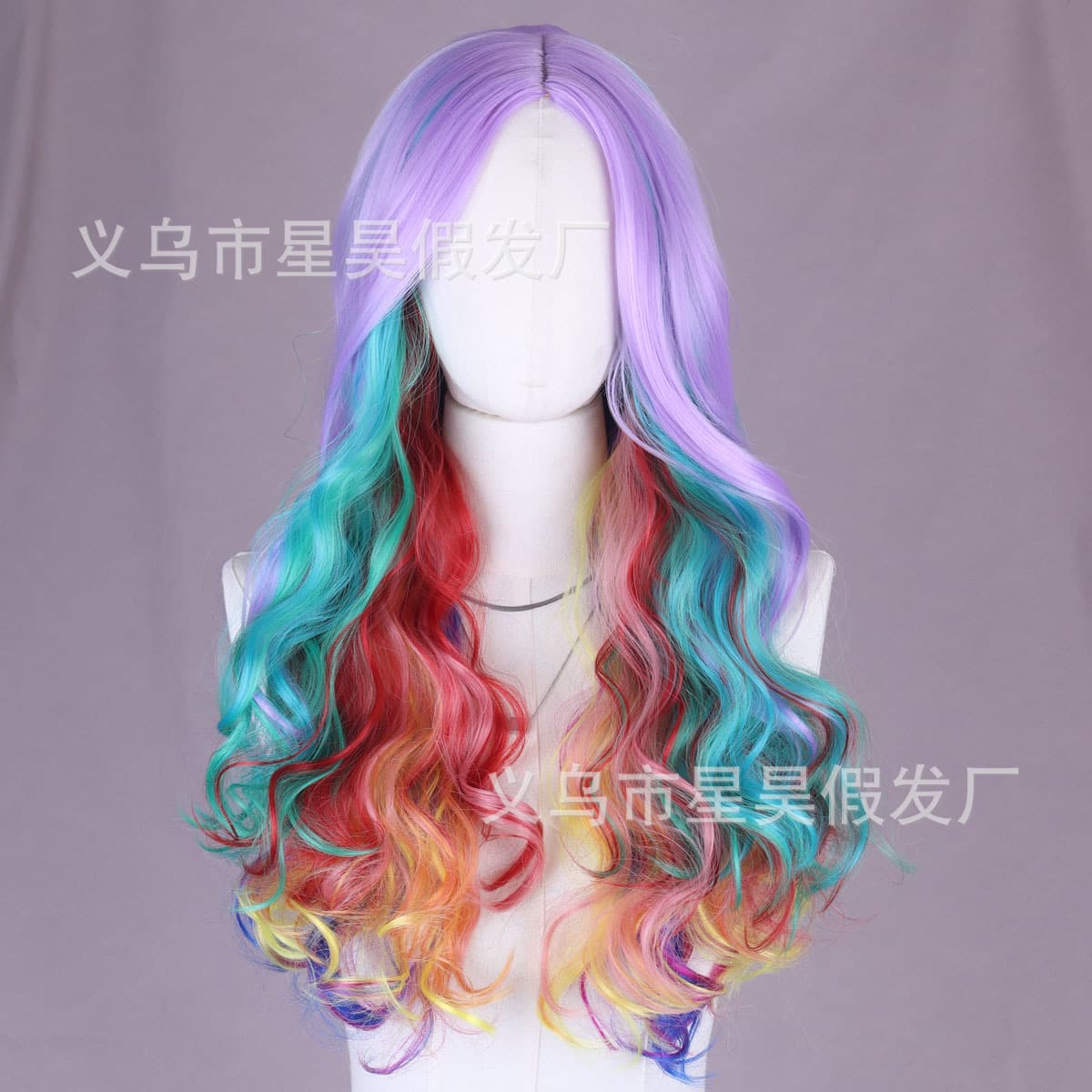 European and American Women's Lolita Wig Long Curly Hair Halloween Colorful Gradient Cosplay Wig