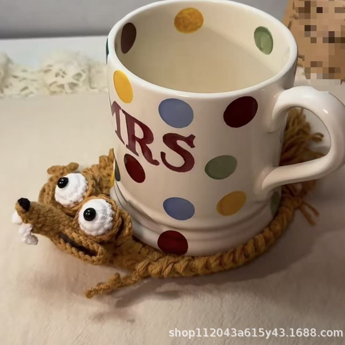 Finished Cross-border Stress Relief Squirrel Coaster Creative New Handmade Crochet Cute Cartoon Handmade Yarn Ornament