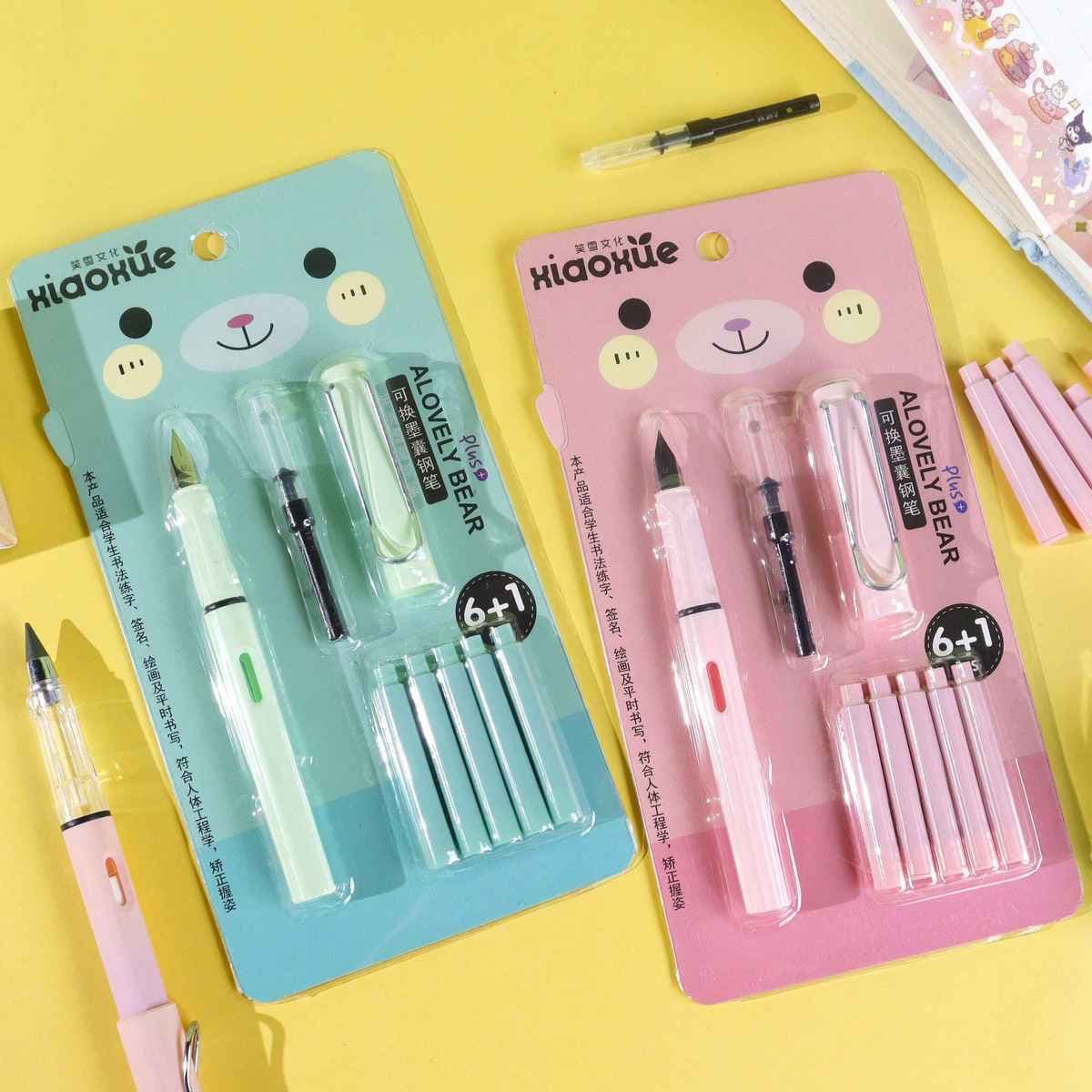 Ink bag pen set for primary school students with replaceable ink bag for upright writing and calligraphy ink straight liquid pen wholesale