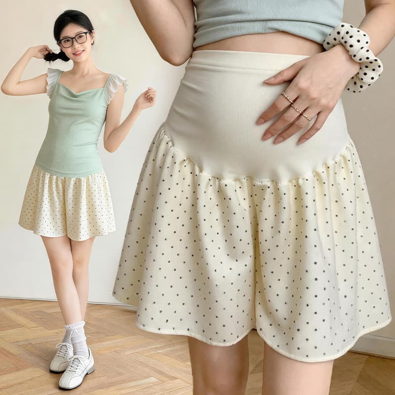 Maternity Chiffon Polka Dot Shorts Women 2026 High Waist Support Belly Half Skirt Shorts Summer Casual Maternity Wear