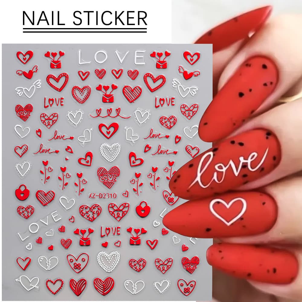 Valentine's Day Heart Nail Stickers, Self-Adhesive Waterproof Nail Art, Romantic Valentine's Day Girl Nail Decals