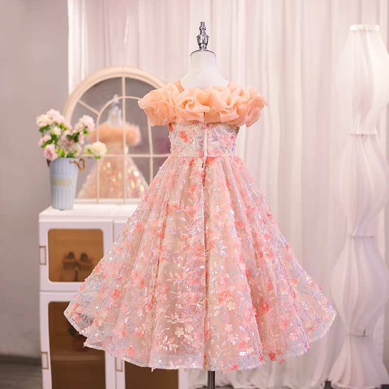 Girls Off-Shoulder Princess Dress 2024 Floral Tutu Dress Little Girl Birthday Party Gown for Toddlers and Kids
