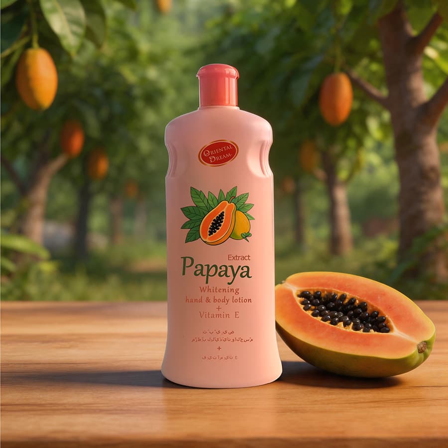 Export Full English Moisturizing Papaya Body Lotion 600ml Large Capacity Skin Nourishing Smooth Body Lotion OEM Custom Labeling