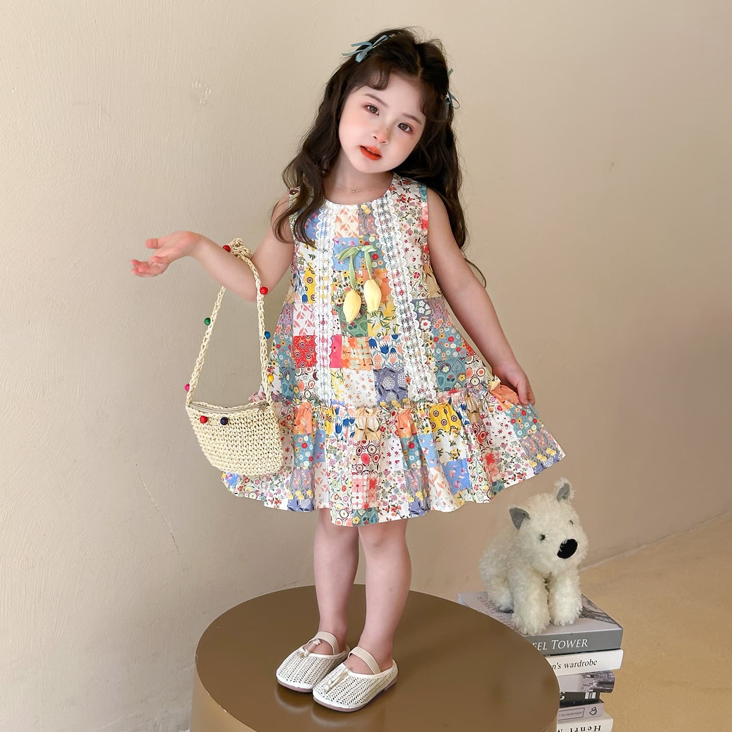 Girls Summer Cotton Floral Ruffle Dress Baby Sweet Princess Dress Thin Cotton Skirt
