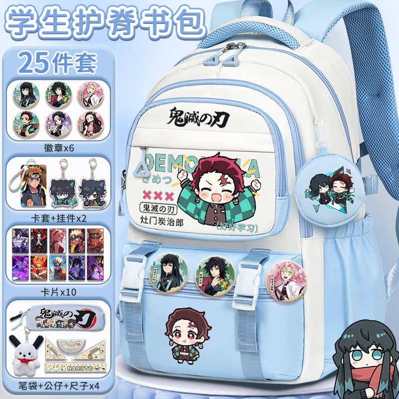 Demon Slayer: Kimetsu No Yaiba Lightweight School Bag for Female Elementary School Students, Tokito Muichiro Zenitsu Large Capacity Lightweight Backpack for Junior High School Students