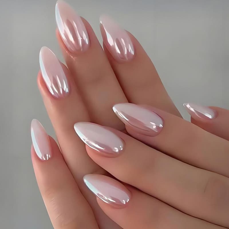 Cross-border Hot Selling Valentine's Day Electroplated Silver White Iridescent Mirror Luxury Wearable Nail Tips 24pcs Nail Art Stickers