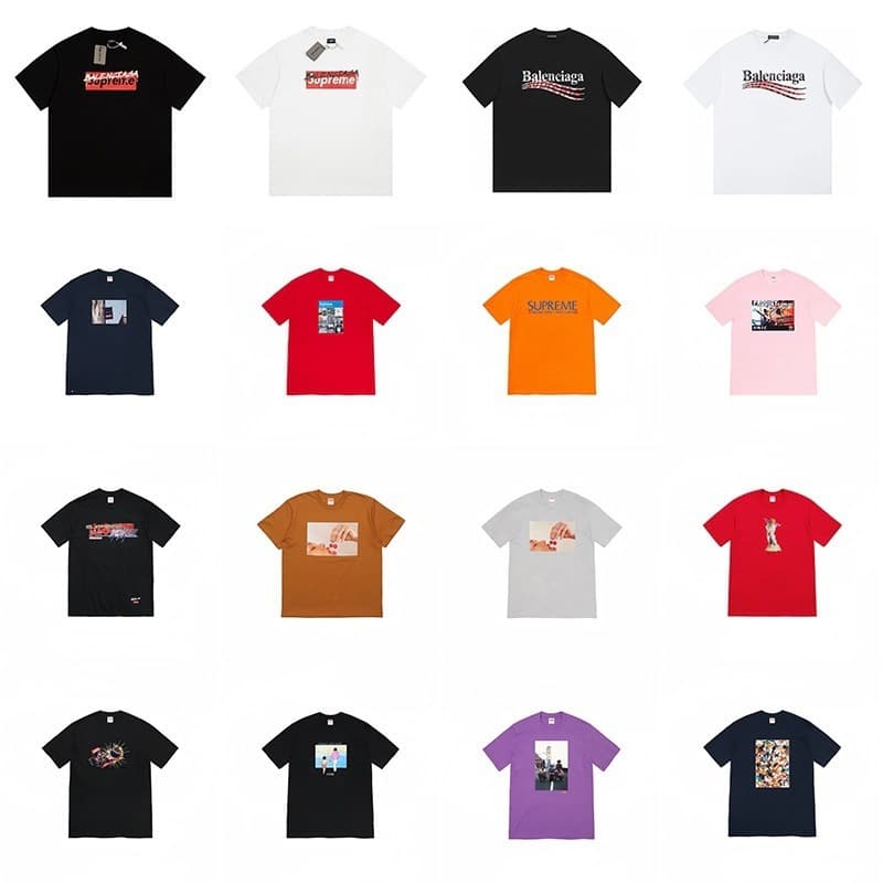 High-quality cross-border American streetwear Supreme logo print boxy crewneck short-sleeve T-shirt for men and women, loose and casual