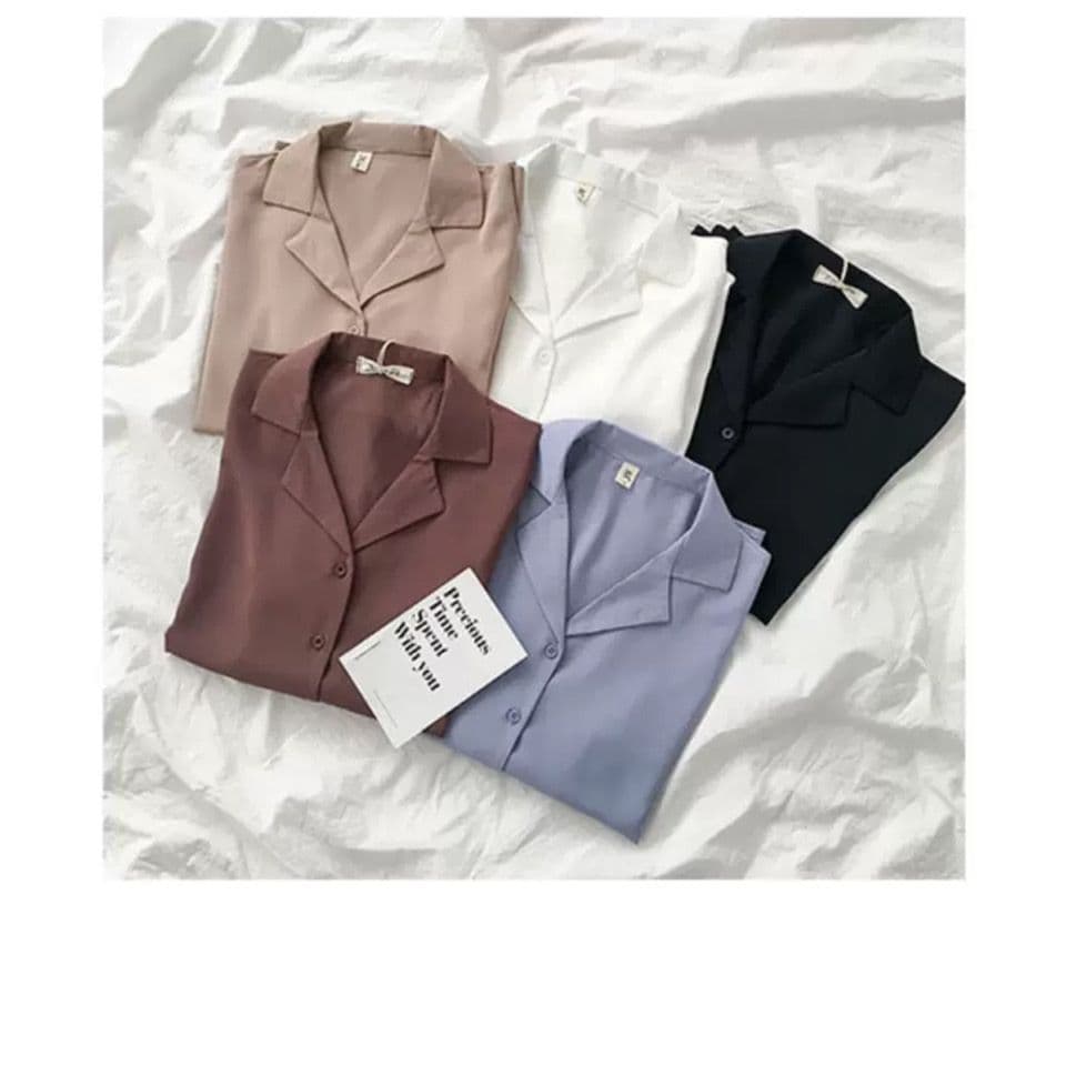 Elegant Versatile Loose Single Button Blazer Collar Top Autumn New Style Women's Clothing Solid Color Inner Wear Long Sleeve Shirt