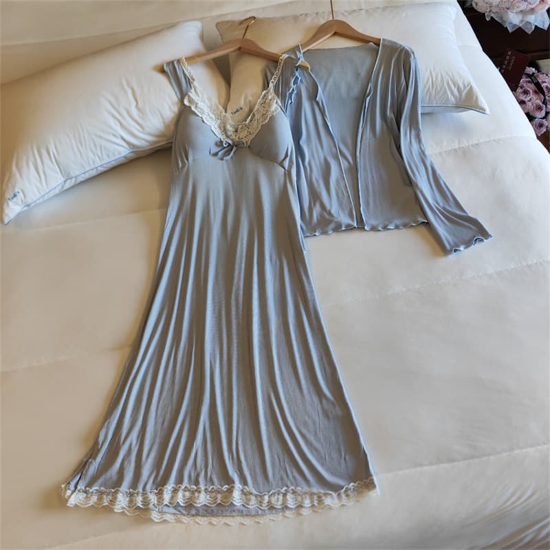 Pajamas for women spring and autumn thin sexy and sweet padded long-sleeved suspender nightgown for women two-piece home wear summer