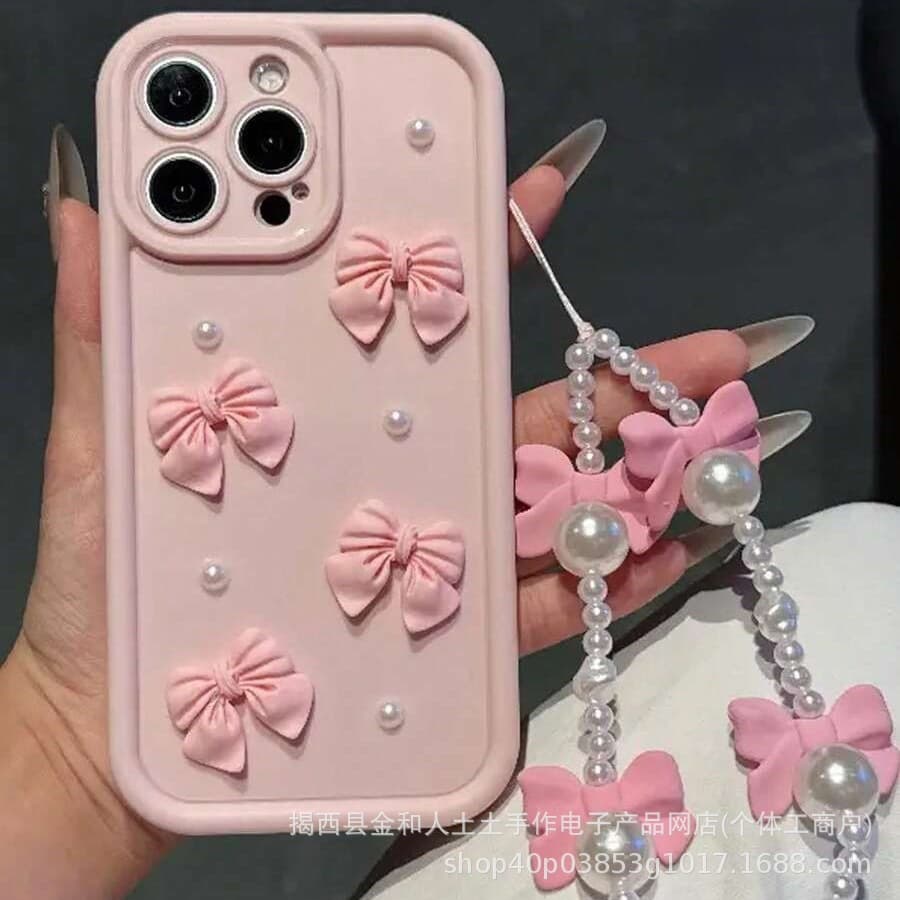 Pearl Bow iPhone 16/15 Pro Max Phone Case Apple 14/13 Bracelet 12 Pro Cross-border 11 in 7