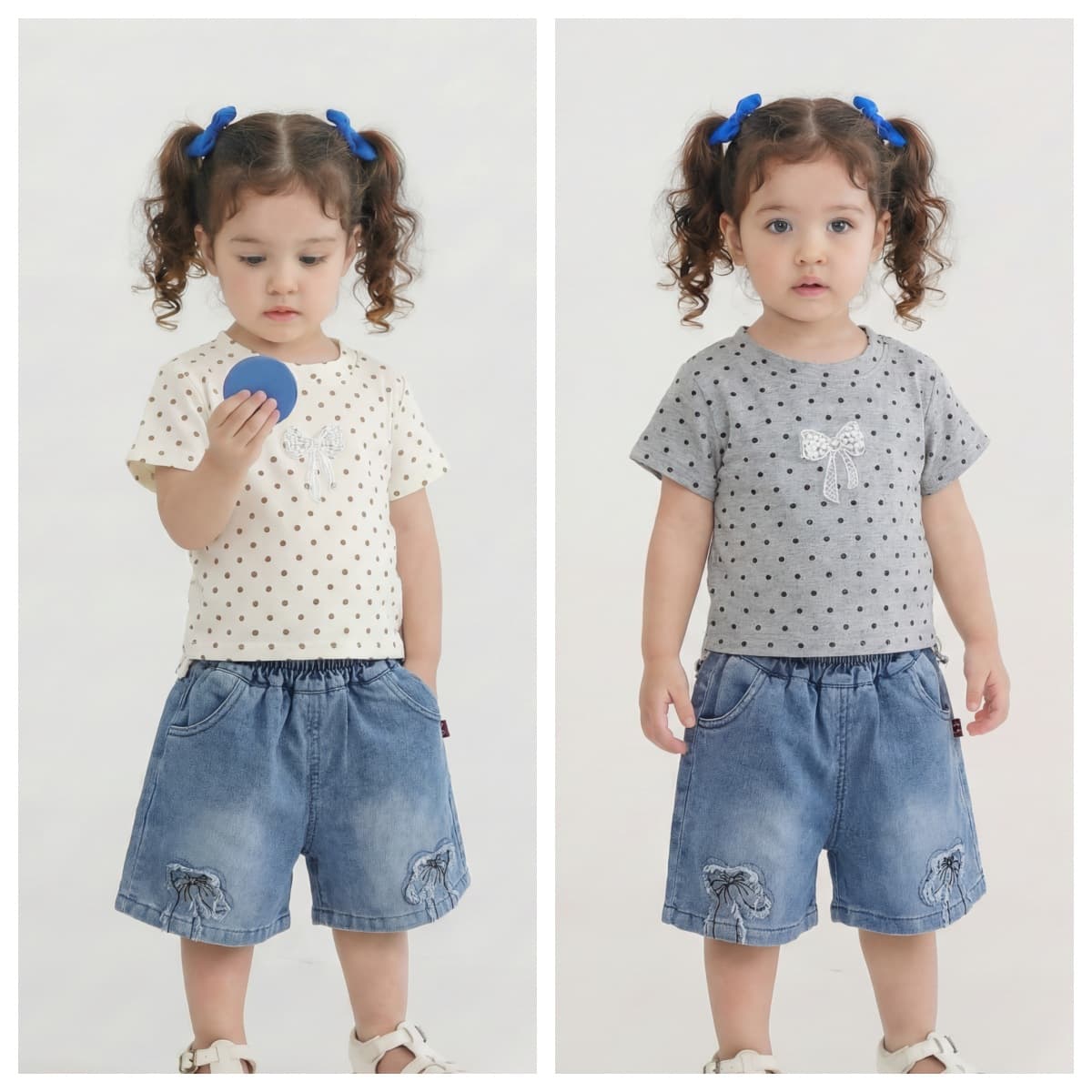 Girl's suit summer girl's polka dot short-sleeved shorts two-piece set baby clothes 1 year old baby girl 2 wholesale
