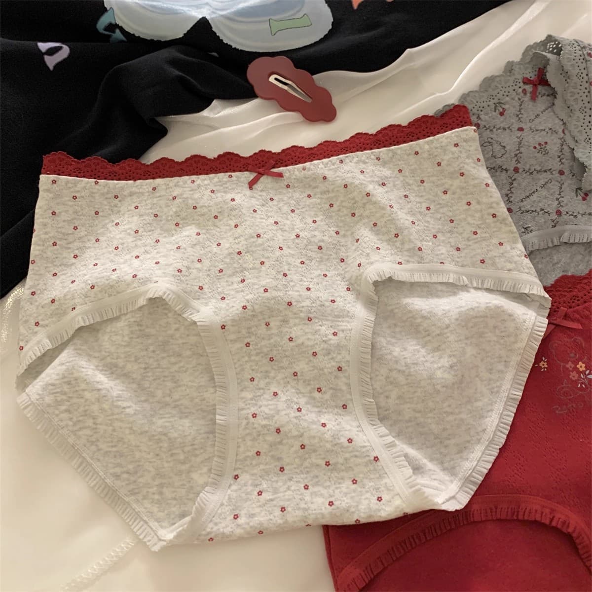Soft Japanese-Style Cute Pure Cotton Women's Panties with Extended Crotch, All-Cotton 10A Crotch, Skin-Friendly Women's Lace-Trimmed Briefs