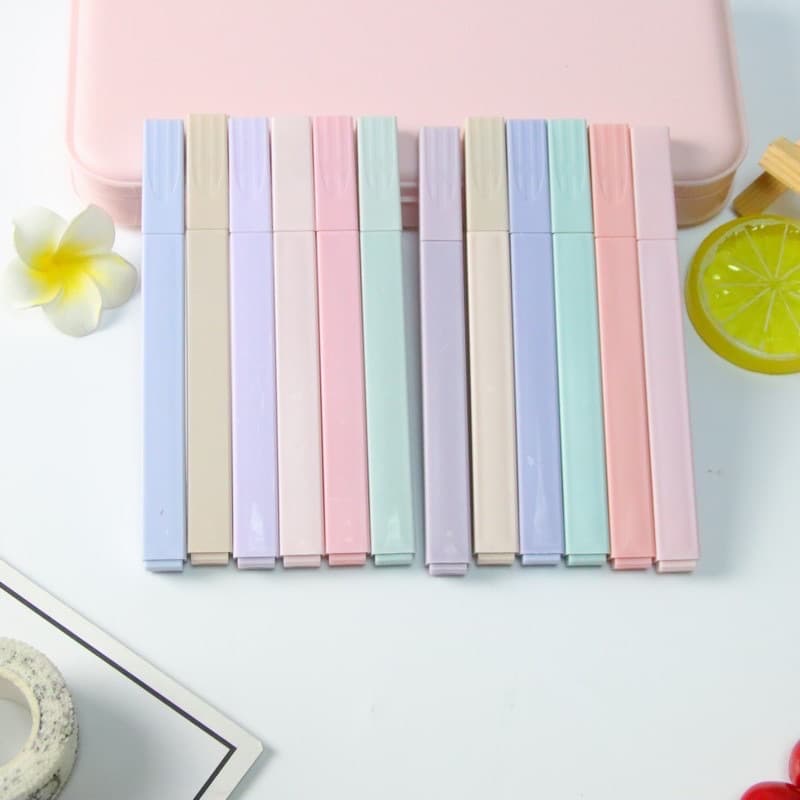 Bulk colored barrel highlighters salt-style sweet-style 12-color notebook pens creative stationery student key marking pens wholesale