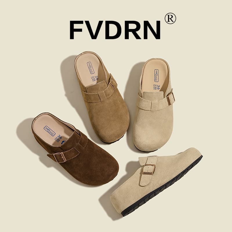Minimalist Genuine Leather Thick Sole Birkenstock Shoes Women's 2025 New Outdoor Toe-Cap Birkenstock Half Slippers Lazy Slip-On