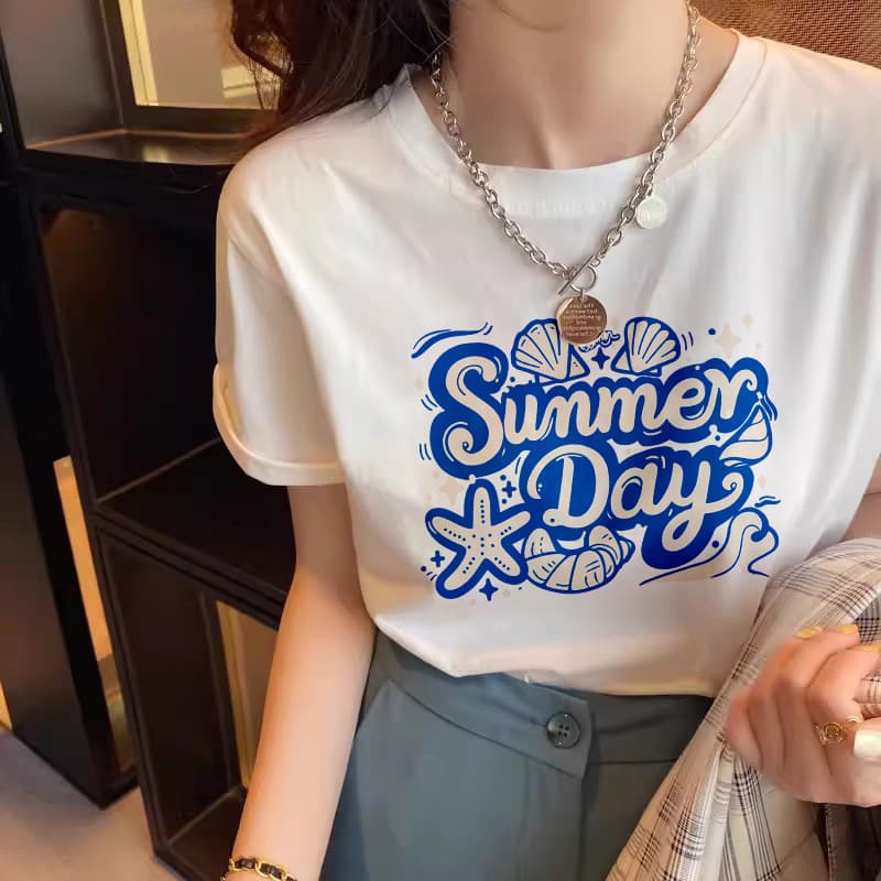 Versatile Recommendation: Heavyweight Pure Cotton White Round Neck Short Sleeve T-Shirt for Women, Loose Fit Inner Layer, 2025 Summer New Style, Ins Fashion