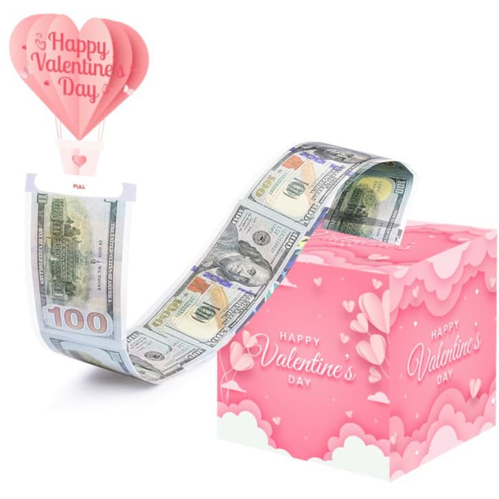 In stock Valentine's Day cash gift savings box surprise pull-out cash gift box contains 50 transparent pcs