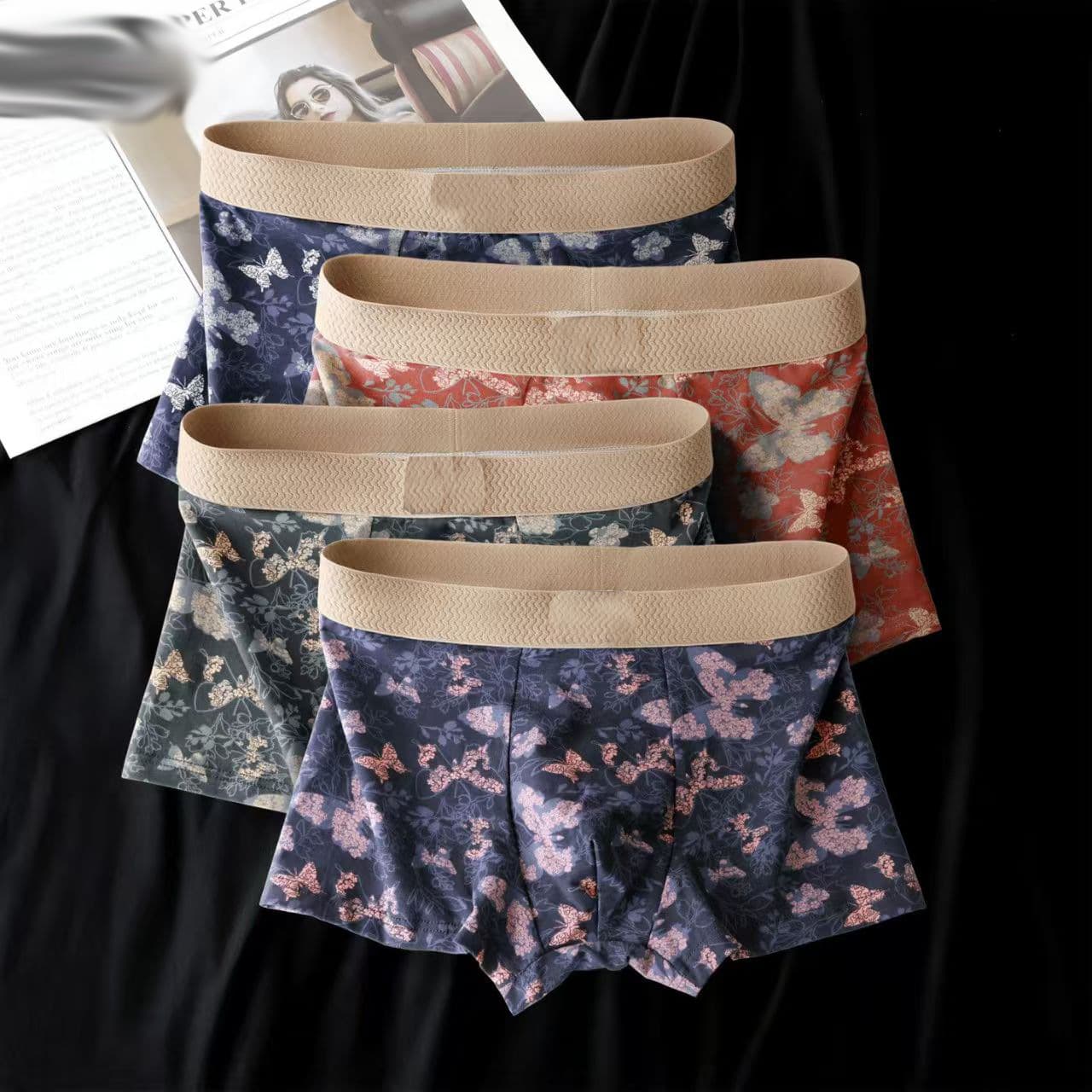 New Butterfly Print Men's Boxer Briefs Trendy Comfortable Breathable Retro Chinese Style Fashion