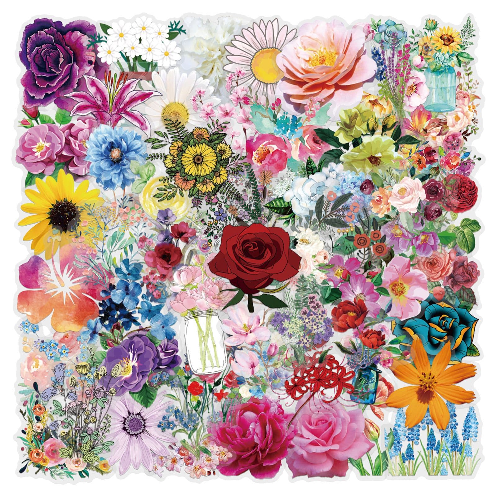 60 sheets of transparent ink flower sticker pack waterproof PET handbook flower material decoration guitar notebook
