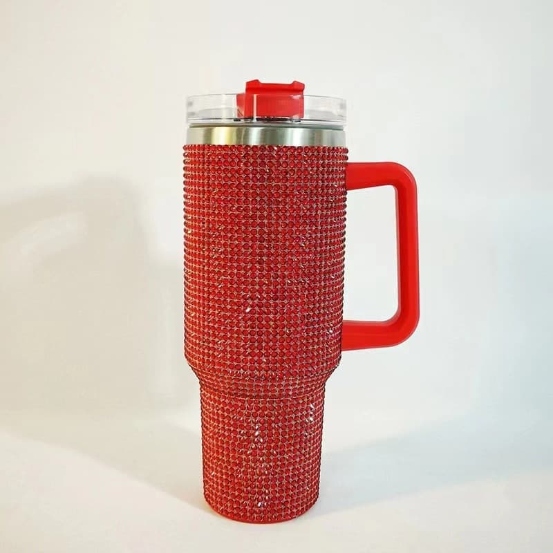 Cross-border Rhinestone 40oz Car Cup with Handle Portable Insulated Stainless Steel Straw Tumbler Cup Source
