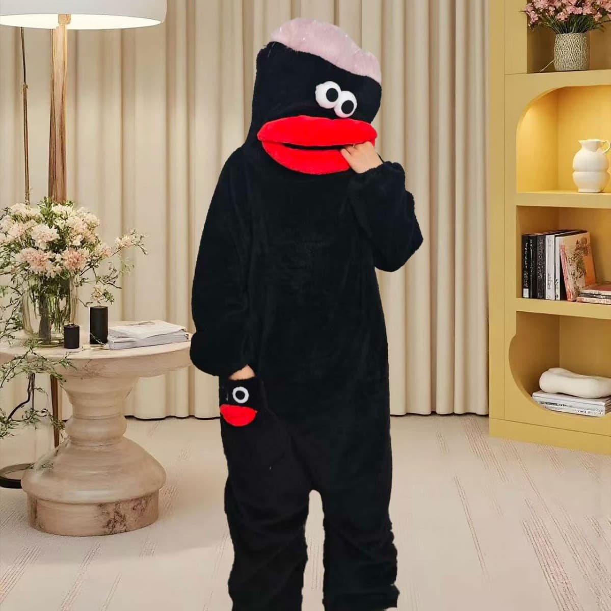 New Big-Mouthed Monster One-Piece Pajamas, Autumn and Winter Coral Velvet Thickened Pajamas, Cartoon Funny Home Clothes That Can Be Worn Outside