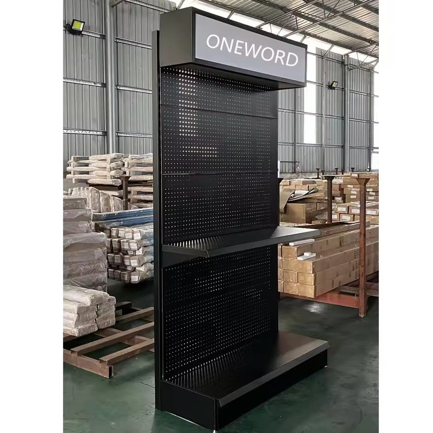 Custom Color Size Supermarket Store Grocery Convenience Store Shelf Pegboard Multi-layer Metal Iron Rack Commercial