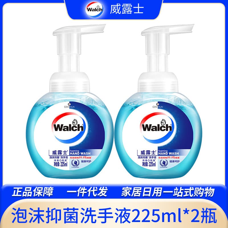 Walch Foaming Hand Soap 225ml, 2 bottles, antibacterial for home use, children and baby, press-type for family cleaning.