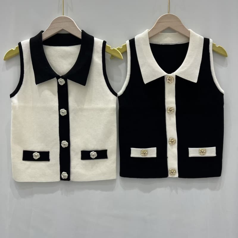 Trendy Brand Knitted Xiangjia Logo Early Autumn 14 Needle 6 Wool Series Lapel Vest Slim and Versatile Women's Top New Style