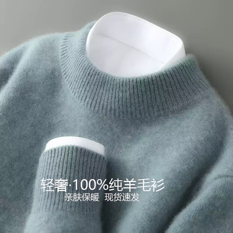 100% Pure Wool Men's Autumn/Winter High Neck Thick Soft Loose Pullover Knitted Base Layer Cashmere Sweater