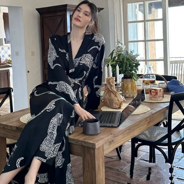 Cross-border foreign trade ins Korean style high-end nightgown for women spring and autumn new long-sleeved dress that can be worn outside the nightgown long skirt