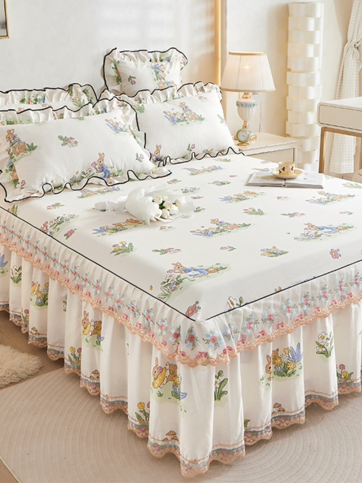 2025 new cotton bed skirt cover single piece summer lace bed cover four-season universal anti-slip bed sheet with skirt F^