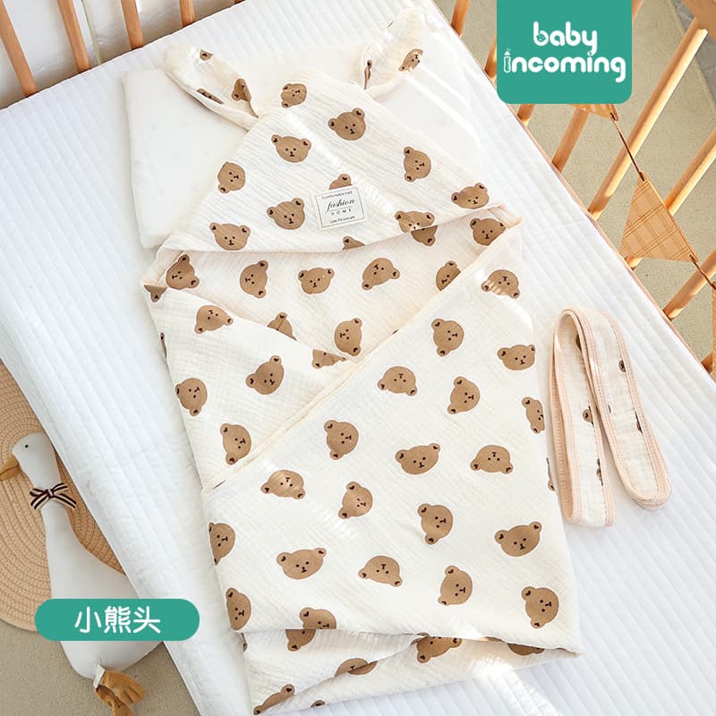 Baby Swaddle Blanket with Big Rabbit Ears, Newborn Delivery Room Small Blanket, Anti-Startle Swaddle Wrap, All-Season Universal