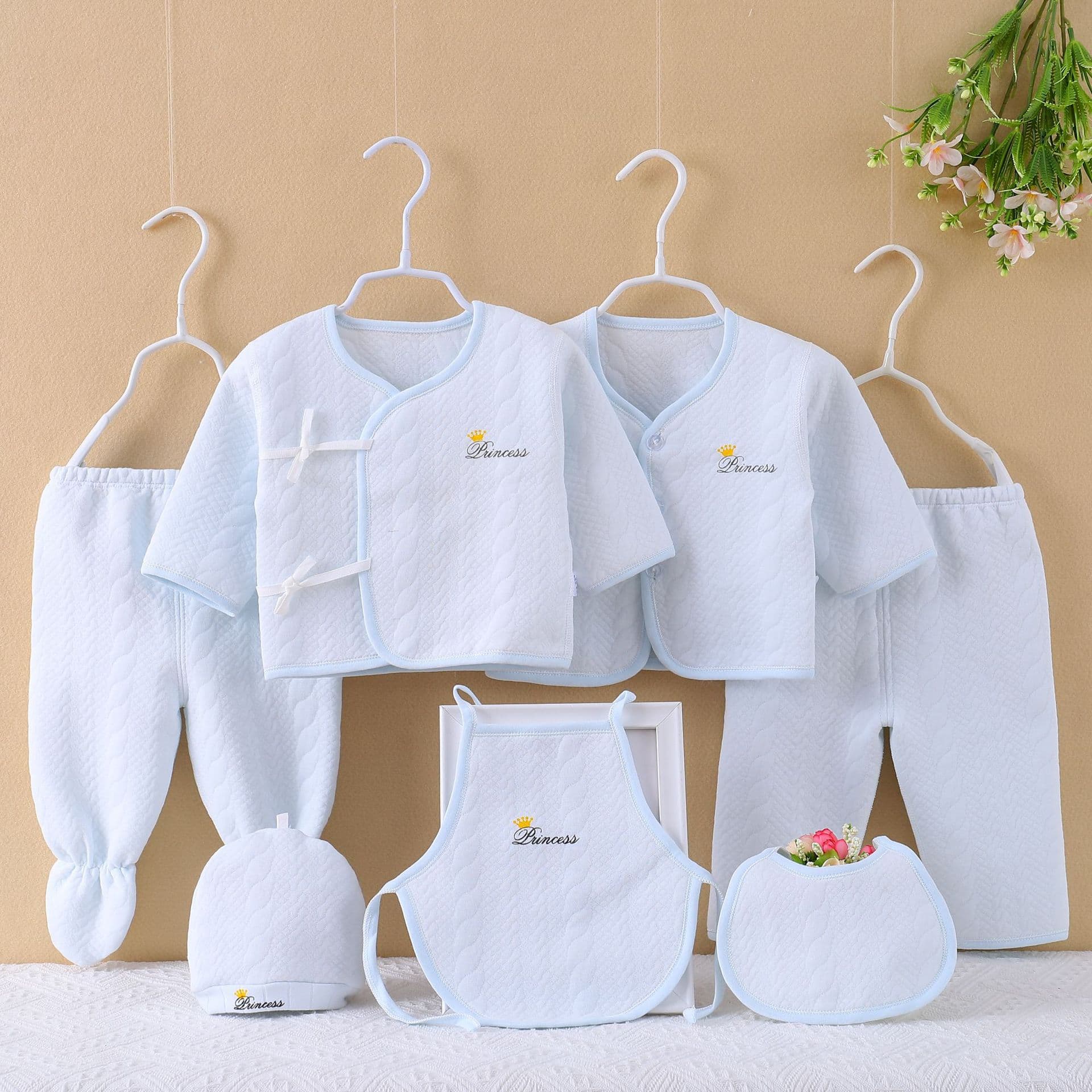 Newborn Baby Bodysuit Set Cotton Thermal Newborn Clothing 7-Piece Set Wholesale Thickened