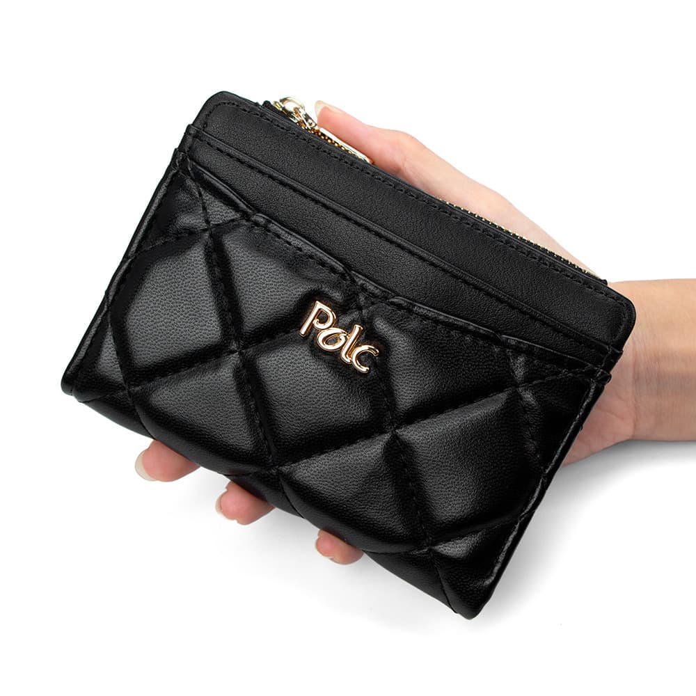 New Women's Short Wallet Chanel-Style Diamond Quilted Multi-Card Holder Zip Wallet Organizer Compact Portable