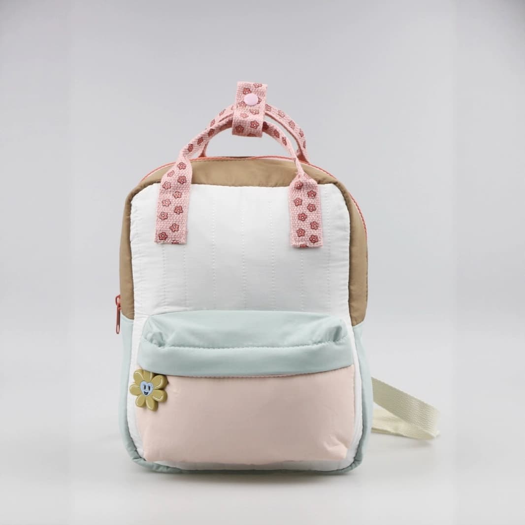 Z Home Children's Embroidered Sunflower Decorated Dual Shoulder Backpack Nylon Student Bookbag Color Block Cute Daily Use
