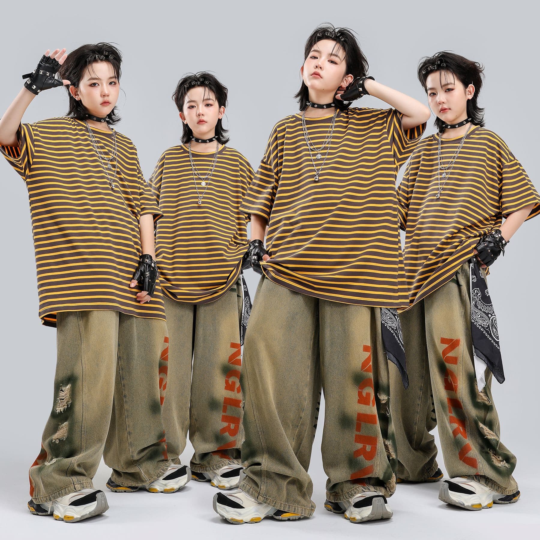 Street dance children's trendy clothing children's clothing hiphop children's clothing drum performance clothing boys hip-hop loose suit cool